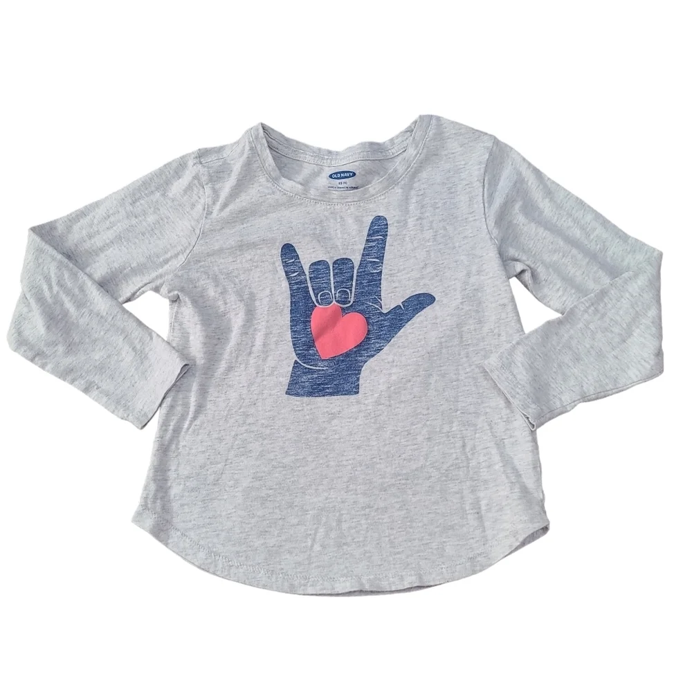Old Navy Girls Size XS 5 Long Sleeve Shirt Top I love you